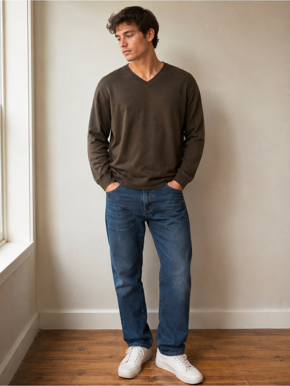 Old Navy Men’s Brown V-Neck Lightweight Sweater NWT Cotton Blend size Large